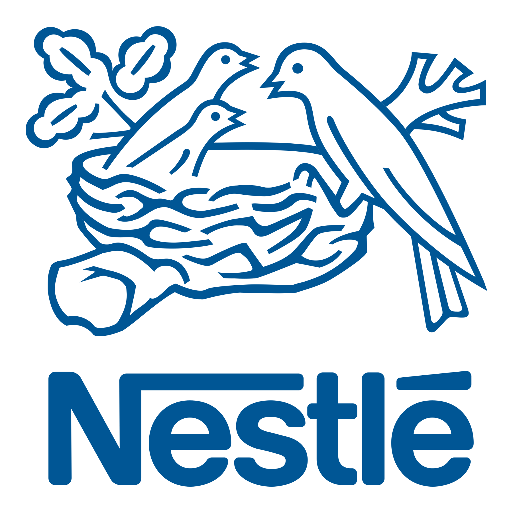 Blue Nestle Logo with birds in a nest